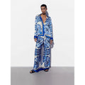 Damen Weitgeschnittenes, florales Langarmhemd und Hose Set R&B