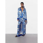 Damen Weitgeschnittenes, florales Langarmhemd und Hose Set R&B