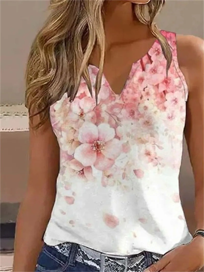 Damen ärmelloses Blusenshirt mit floralem Design R&B