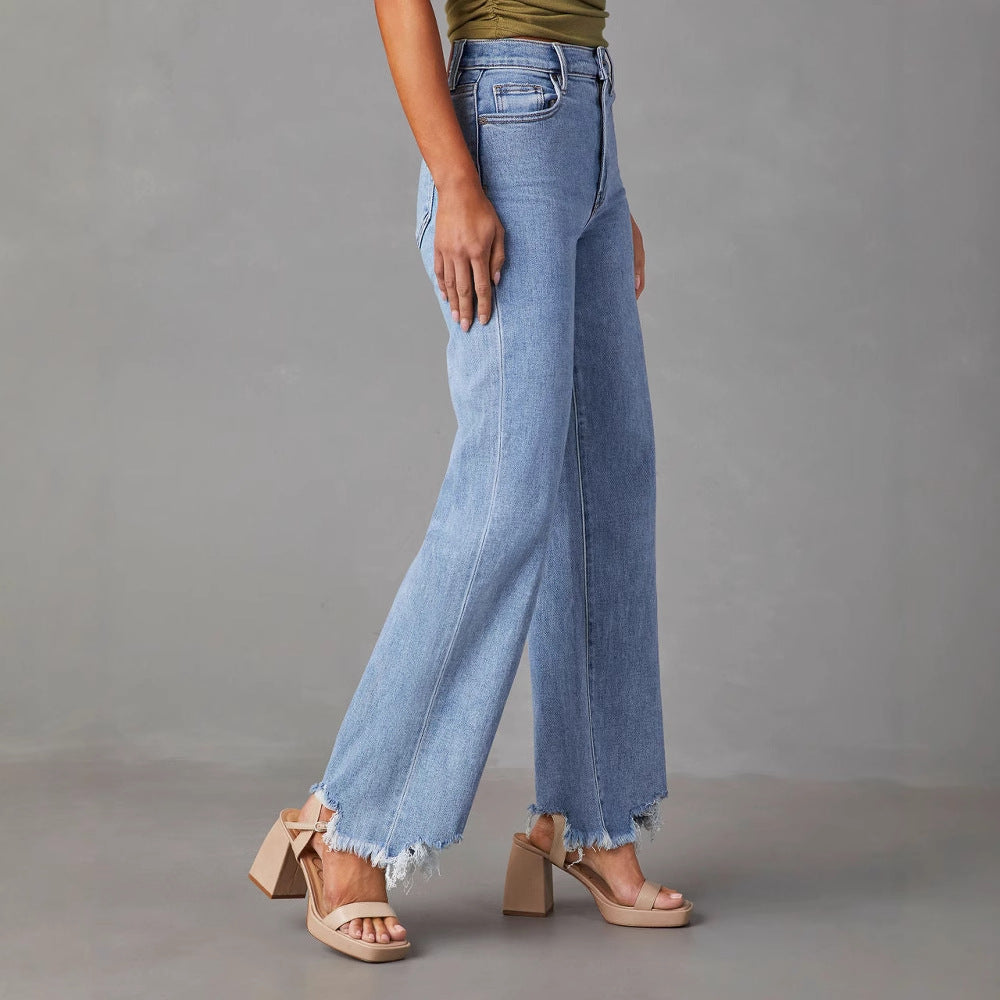 Damen Weit geschnittene Jeans mit fransigem Saum R&B