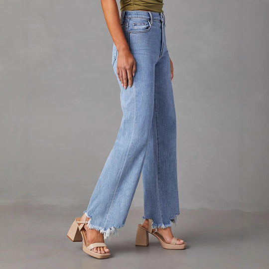 Damen Weit geschnittene Jeans mit fransigem Saum R&B