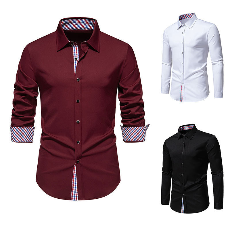 Herren elegantes Langarmhemd mit modernen Karodetails R&B