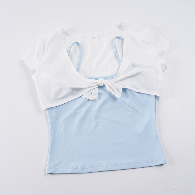 Damen Crop-Top mit verspieltem Knoten und ärmellosem Design R&B