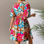 Damen Wickelkleid mit floralem Muster und Taillenknoten R&B