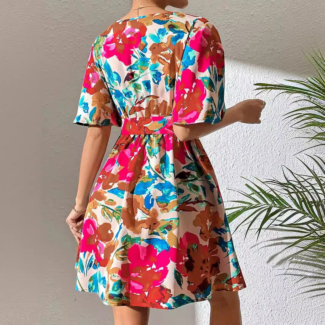 Damen Wickelkleid mit floralem Muster und Taillenknoten R&B