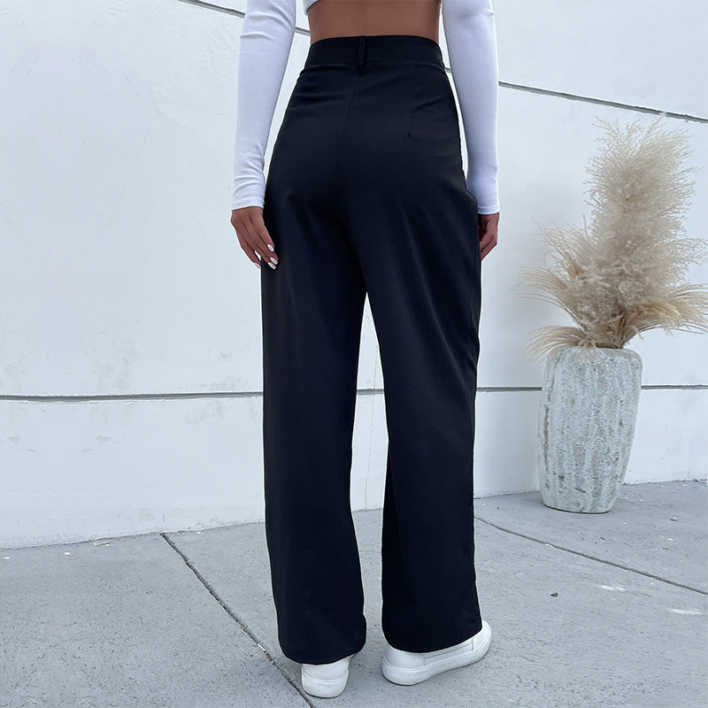 Damen Weite High-Waist-Hose mit eleganter Bügelfalte R&B