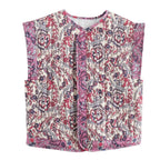 Damen Gesteppte Weste mit Floralem Design und Praktischen Taschen R&B