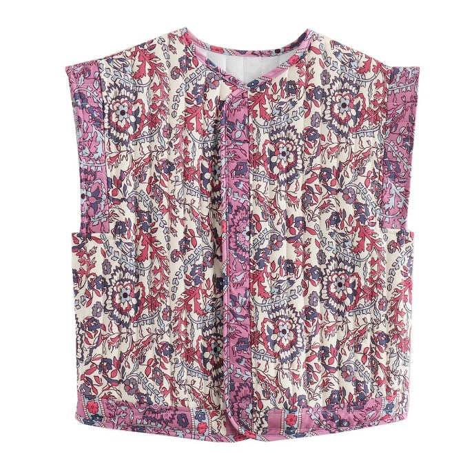 Damen Gesteppte Weste mit Floralem Design und Praktischen Taschen R&B
