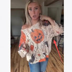 Damen Häkeloberteil mit Halloween-Motiv und weitem Schnitt R&B