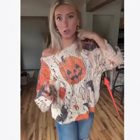 Damen Häkeloberteil mit Halloween-Motiv und weitem Schnitt R&B