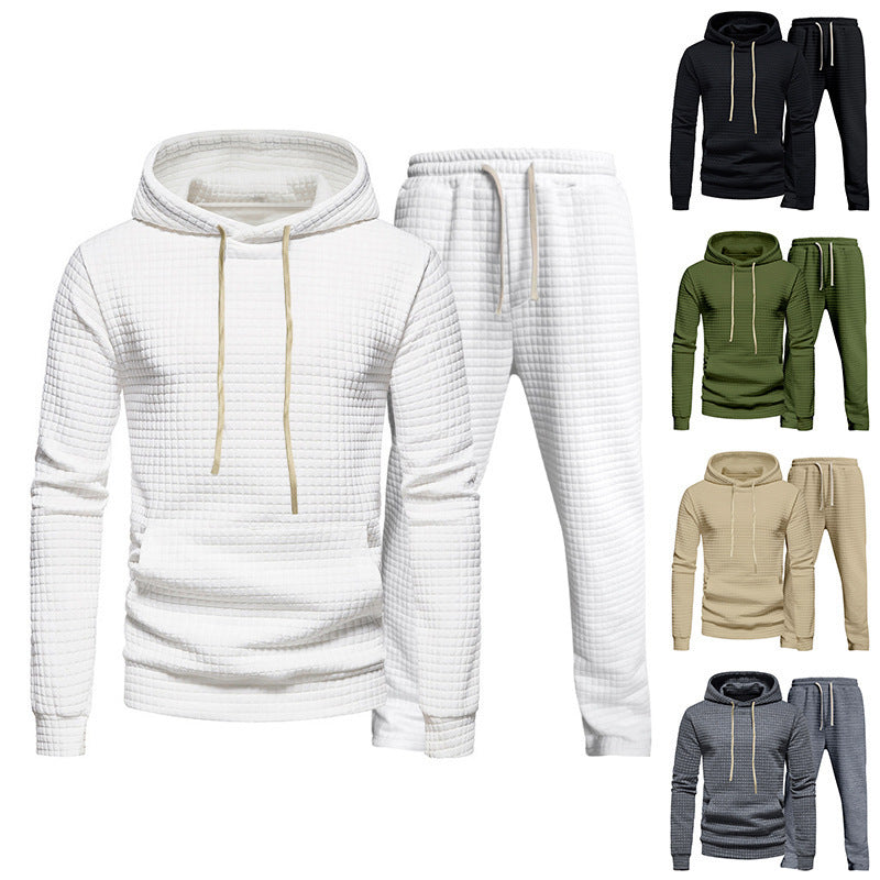 Herren lässiges Freizeit-Hoodie-Set mit strukturierter Oberfläche und elastischem Bund R&B
