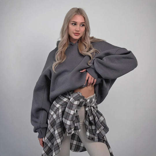 Damen oversized Kapuzenpullover mit lässigem Schnitt und Kängurutasche R&B