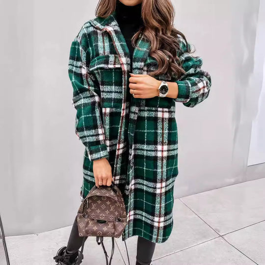Damen Karierter Oversized-Hemd-Mantel mit praktischen Taschen R&B