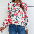 Damen Bluse mit floralen Mustern und voluminösen Ärmeln R&B