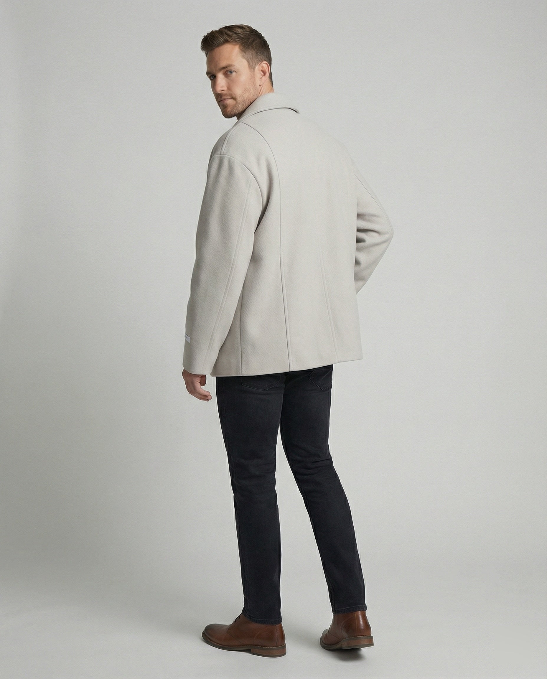 Herren kurzer Wollmix-Sakko mit kastiger Silhouette, tiefem Revers und verdeckten Eingrifftaschen R&B