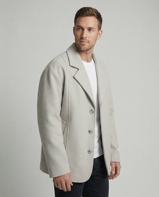 Herren kurzer Wollmix-Sakko mit kastiger Silhouette, tiefem Revers und verdeckten Eingrifftaschen R&B