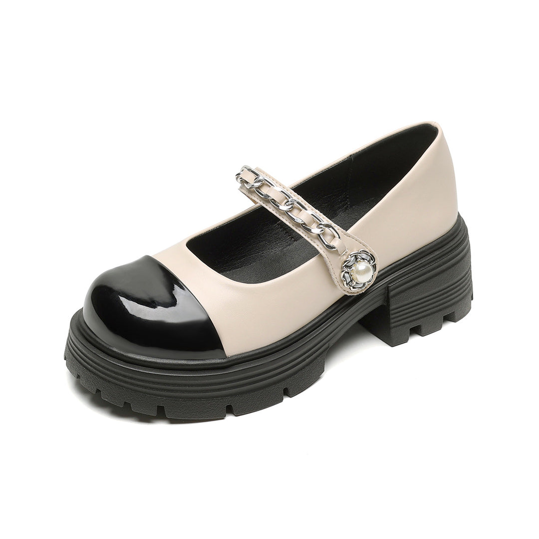 Damen elegante Mary-Jane Schuhe mit modischer Kettenverzierung R&B