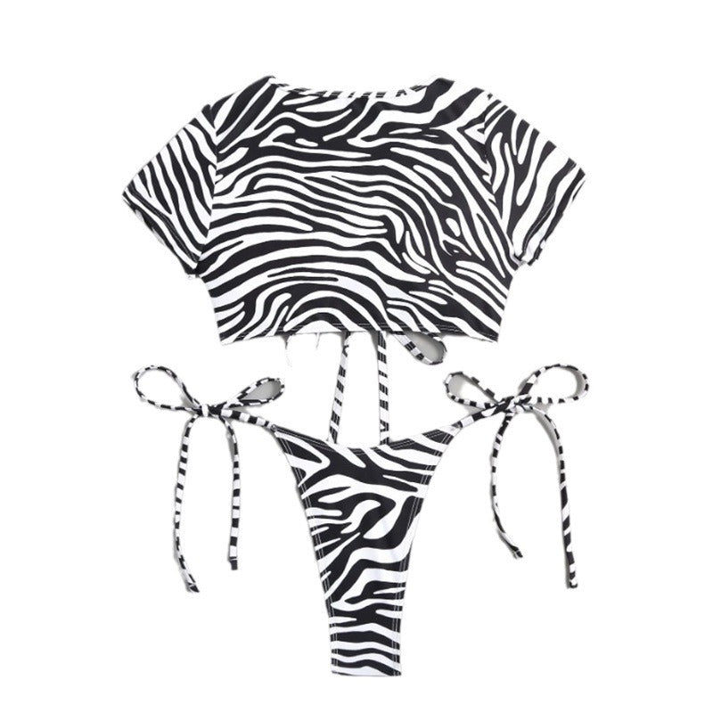 Damen Bikini-Set mit stylischen Schnürdetails und aufregendem ZR&Bra-Muster R&B
