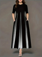 Damen Maxikleid mit eleganten Falten und praktischen Taschen R&B
