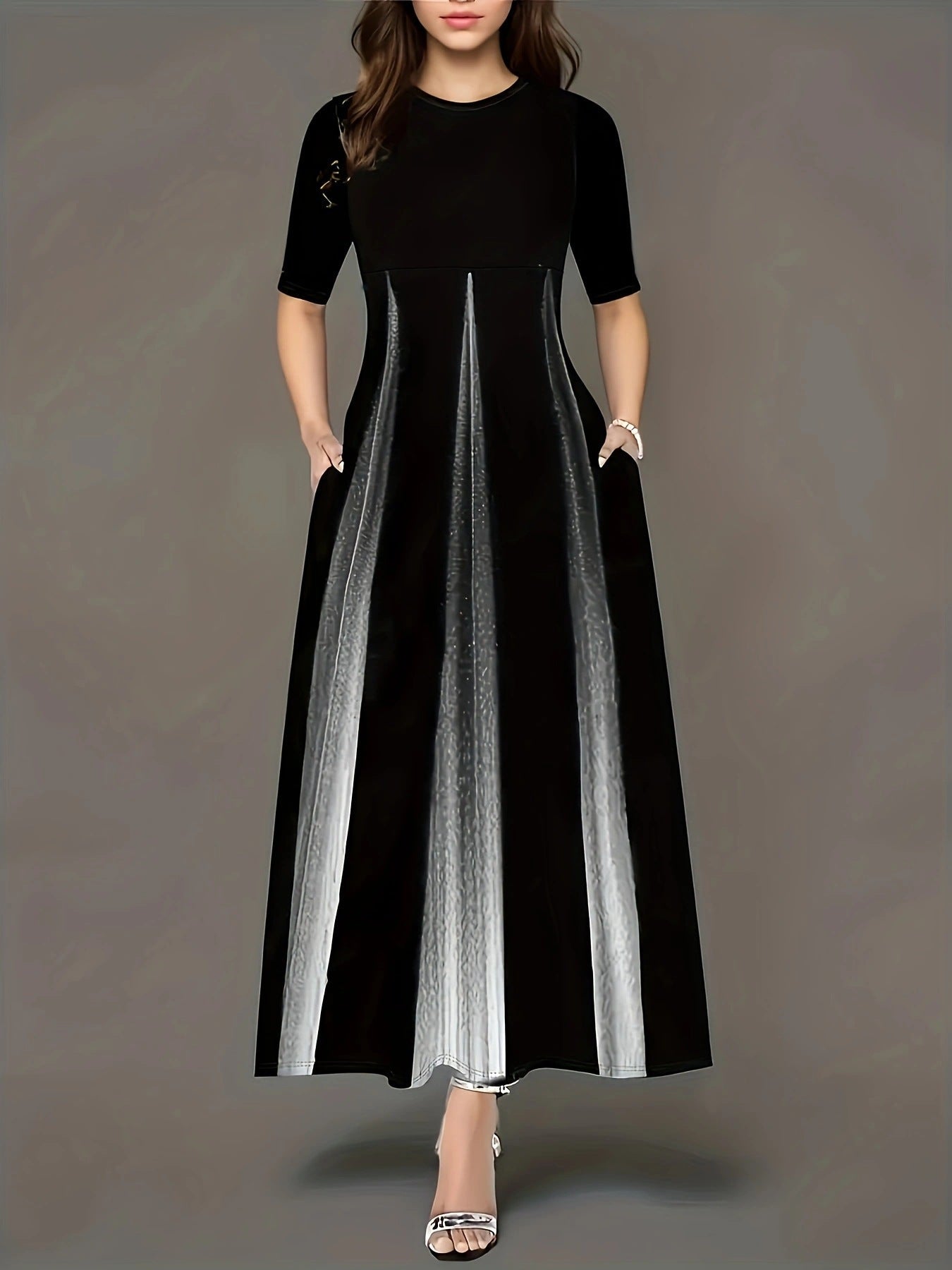 Damen Maxikleid mit eleganten Falten und praktischen Taschen R&B