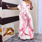 Damen Maxikleid mit asymmetrischem Schnitt und elegantem Muster R&B