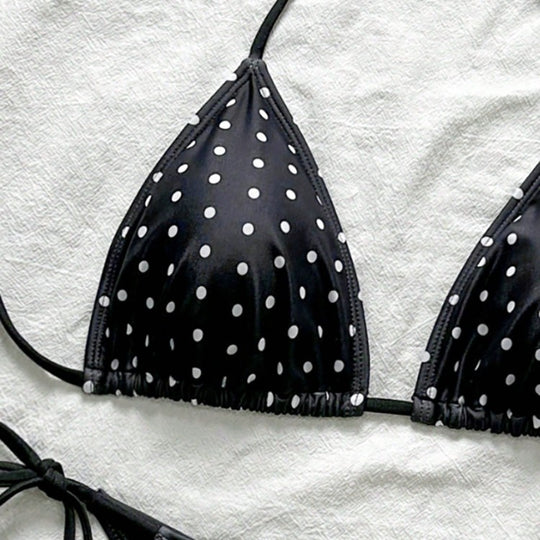 Damen Triangel-Bikini mit verspieltem Punktenmuster und verstellbarem Bund R&B
