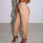 Damen Bequeme Kunstleder Jogginghose R&B