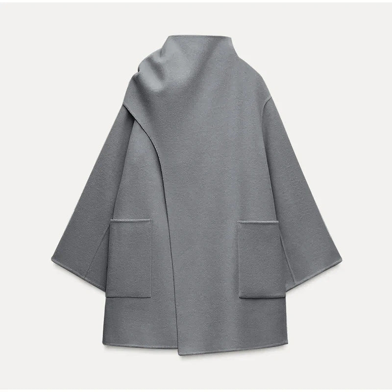 Damen Modische Wolljacke mit asymmetrischem Schnitt und praktischen Taschen R&B