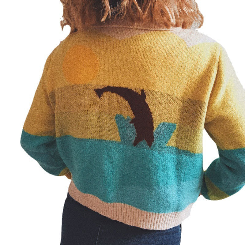 Damen Strickjacke mit verspieltem Motiv und modernem Farbverlauf R&B