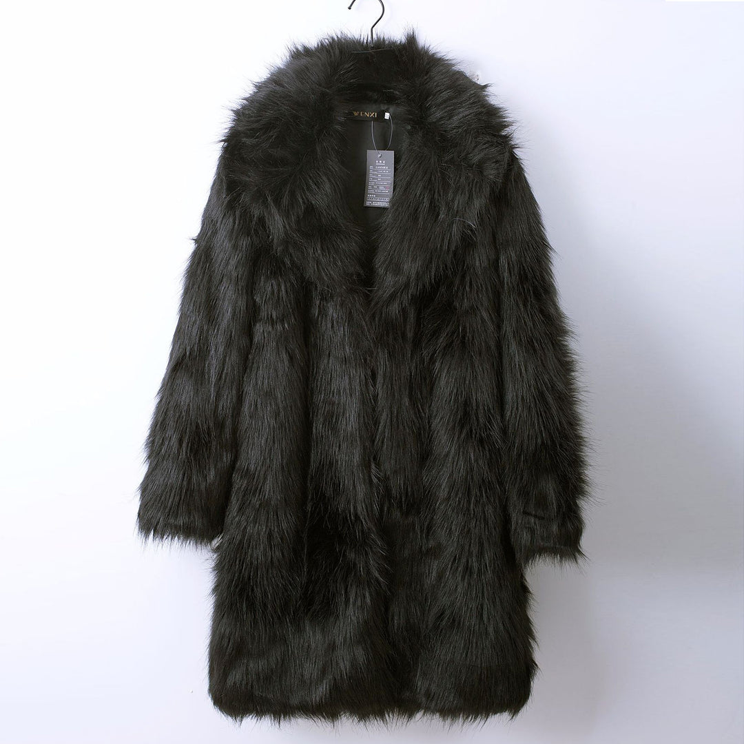 Damen Luxuriöser Kunstpelz-Mantel mit breitem Revers R&B