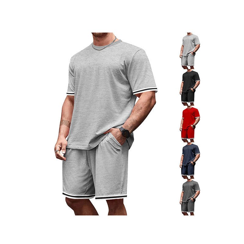 Herren nan sportliches Lounge-Set aus hochwertiger Baumwollmischung mit körpernahem Kurzarmshirt und Kordel-Shorts mit kontrastierenden Bündchen R&B