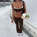 Damen sportliches Flared Set mit Crop-Top und bindbarem Bund R&B