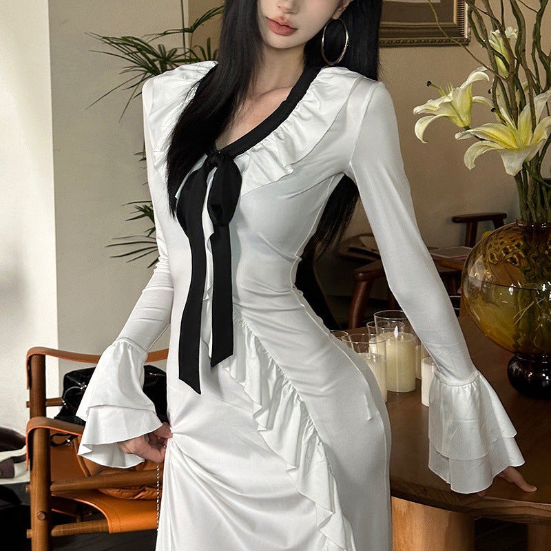 Damen Elegantes Maxikleid mit Rüschendetails und elegantem Bindeband R&B