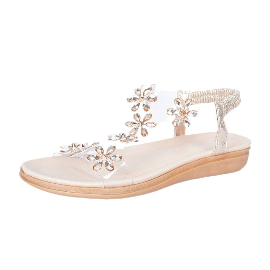 Damen Sandalen mit floralen Strassverzierungen und flexiblem Fersenriemen R&B