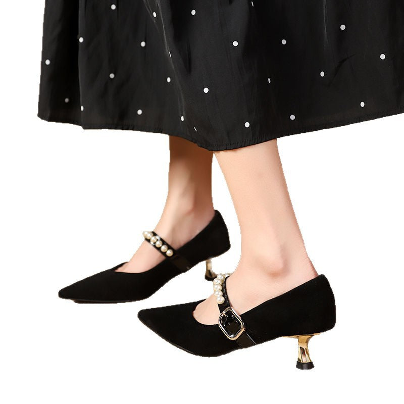Damen elegante Pumps mit Perlenschmuck R&B
