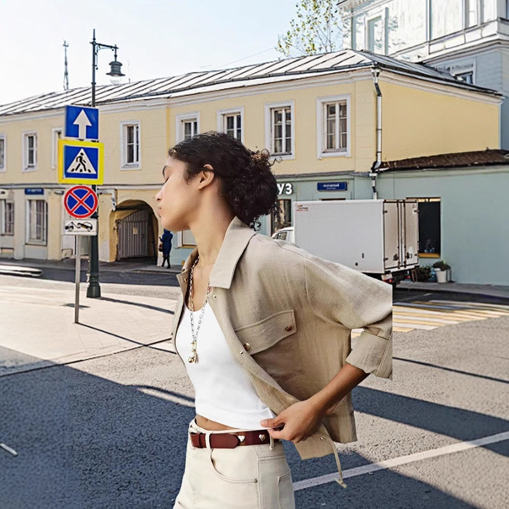 Damen lockere Utility-Jacke mit Taschen R&B