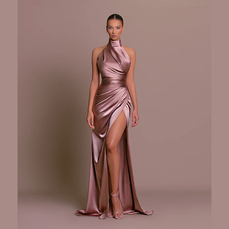 Damen Elegantes Abendkleid mit hochgeschlossenem Kragen und seitlichem Schlitz R&B