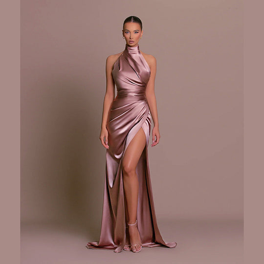 Damen Elegantes Abendkleid mit hochgeschlossenem Kragen und seitlichem Schlitz R&B