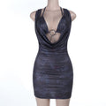 Damen figurbetontes Cocktailkleid mit tiefem V-Ausschnitt und raffiniertem Ausschnitt R&B
