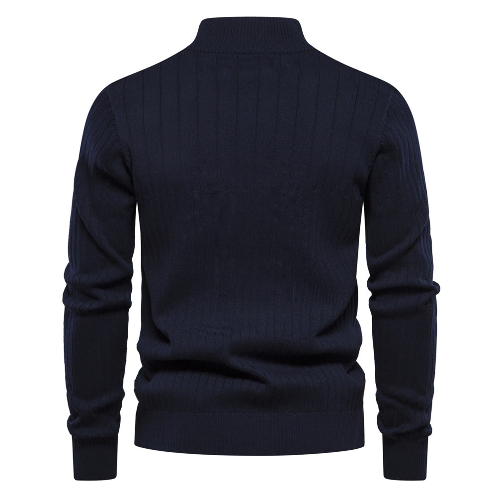 Herren Pullover mit eleganter Rippstruktur und halbem Reißverschluss