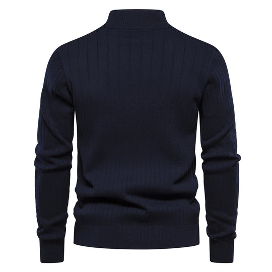 Herren Pullover mit eleganter Rippstruktur und halbem Reißverschluss R&B