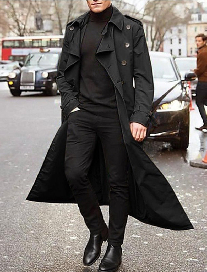 Herren eleganter Trenchcoat mit stilvollen Knopfdetails und hohem Kragen R&B