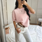 Damen kurzärmeliges Strickoberteil mit lässigem Schnitt R&B