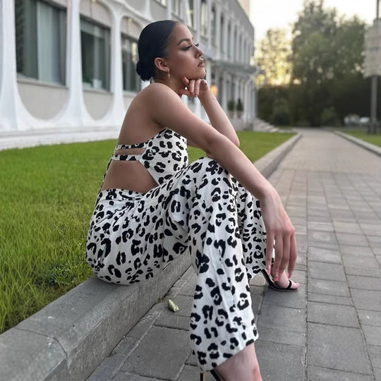 Damen modisches Zweiteiler-Set mit Leopardenmuster R&B