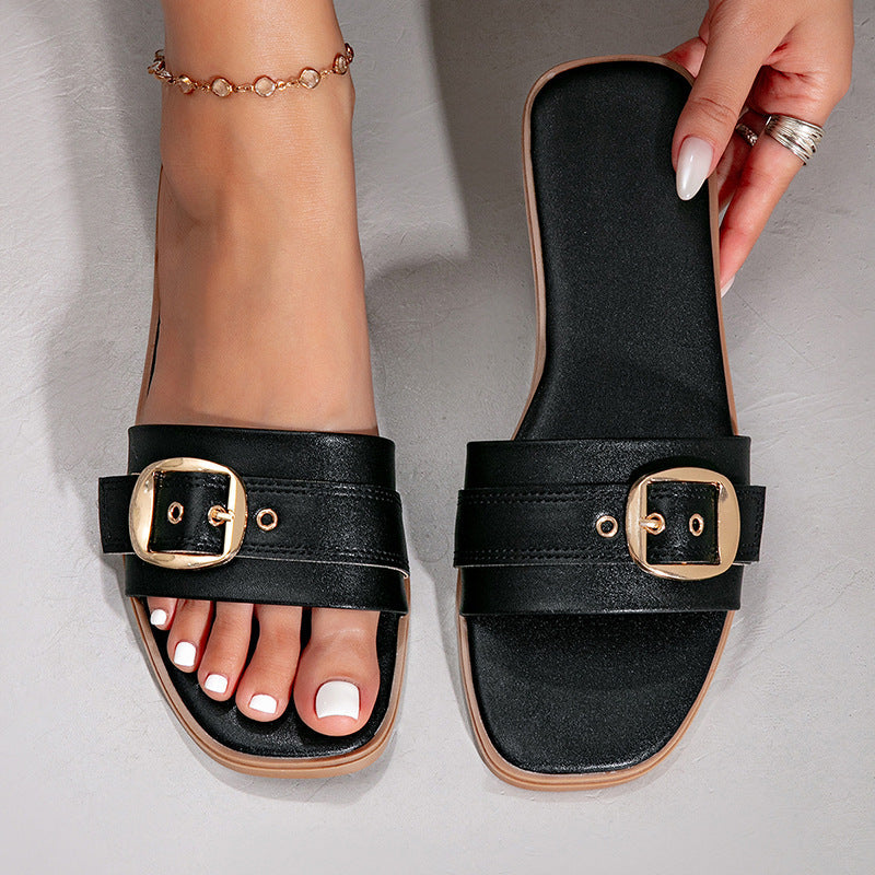 Damen Bequeme Slide-Sandalen mit modischem Schnallen-Design R&B
