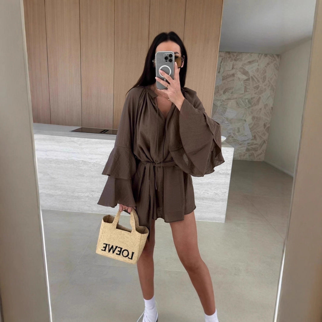 Damen lässiger Kimono mit eleganten Rüschendetails und Taillengürtel R&B