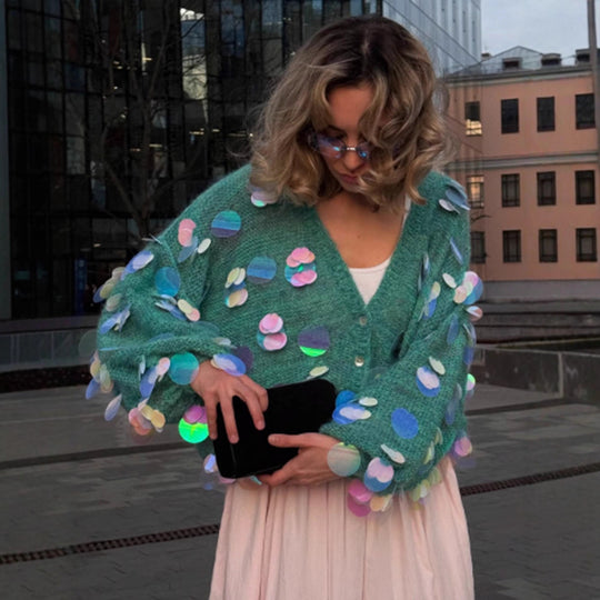 Damen Flauschiger Cardigan mit holografischen Akzenten R&B