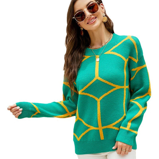 Damen strukturiertes Pullover mit geometrischem Muster und lässigem Schnitt R&B