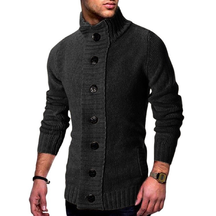 Herren modische Strickjacke mit hohem Kragen und Knopfdetails R&B