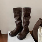 Damen Overknee-Stiefel mit elastischem Falten-Design und robustem Blockabsatz